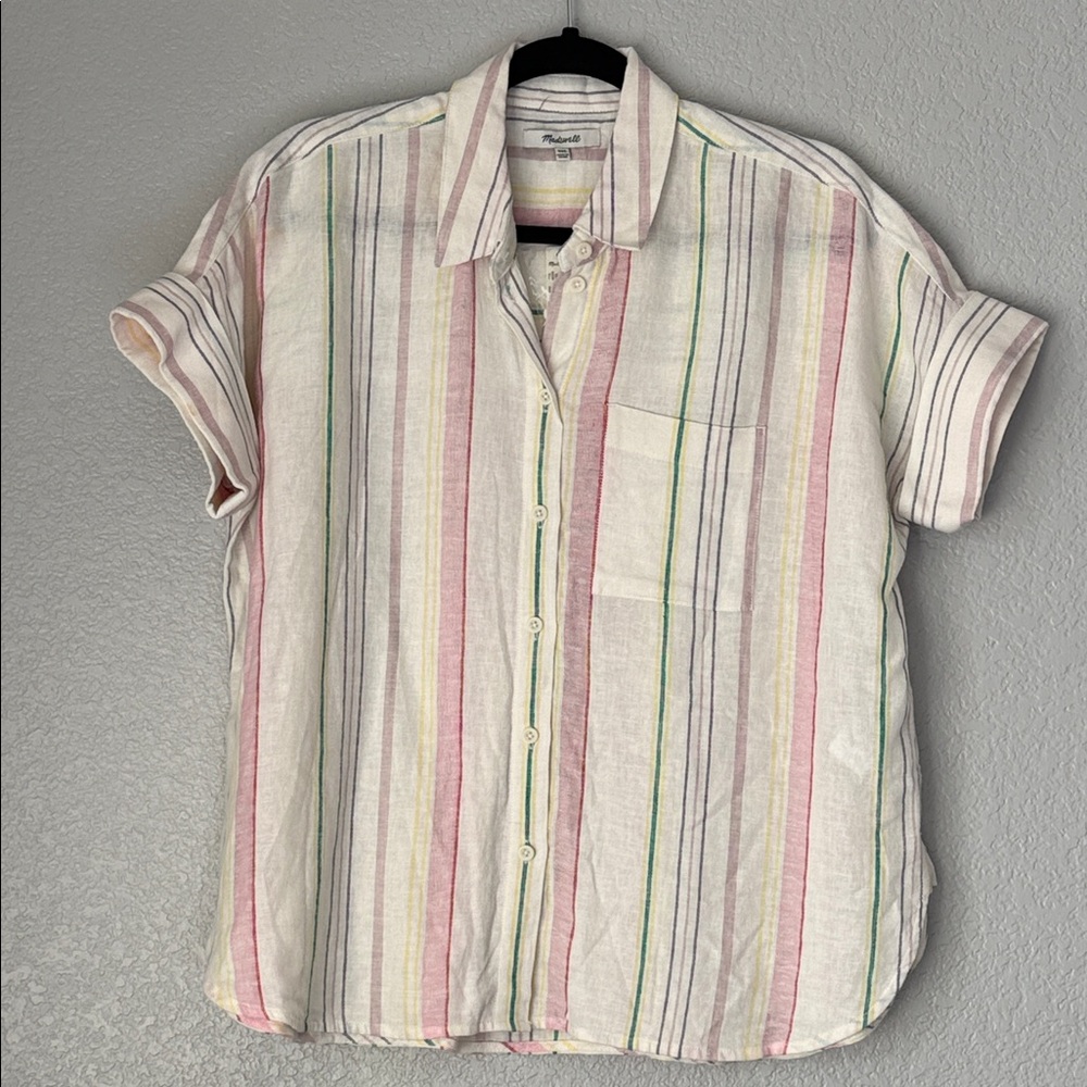 Madewell Striped Button-Down Shirt in White, Pink, Purple, Yellow